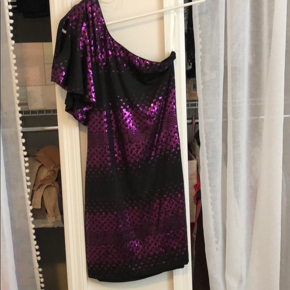 Black and purple sparkle one shoulder dress